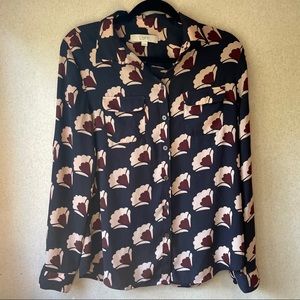 LOFT Navy and Floral Blouse